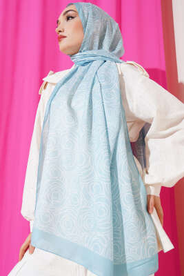 Çizgi Gül Desen Soft Şal Mint - Thumbnail