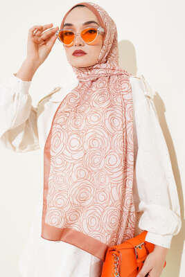 Pazarium - Çizgi Gül Desen Soft Şal Somon