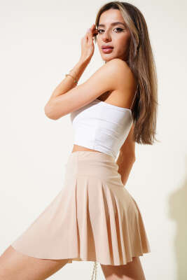 Pazarium - Sandy Şort Etek Bej