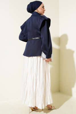 Kemerli Omuz Apoletli Ceket Lacivert - Thumbnail