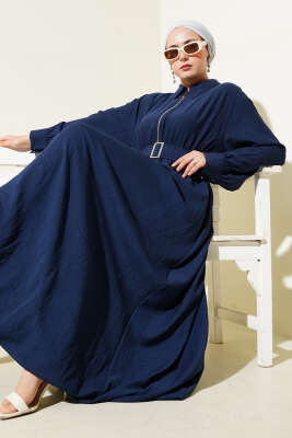 Pazarium - Yarım Fermuarlı Mevlana Elbise Lacivert