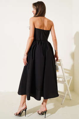 Gipeli Straplez Midi Elbise Siyah - Thumbnail