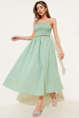Gipeli Straplez Midi Elbise Çağla Yeşili - Thumbnail