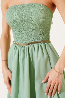 Gipeli Straplez Midi Elbise Çağla Yeşili - Thumbnail