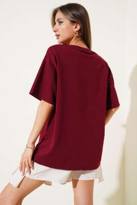 Ayıcıklı Basket Top Baskılı T-shirt Bordo - Thumbnail