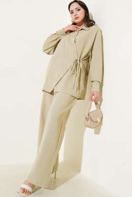 Yandan Bağlamalı Keten İkili Takım Çağla Yeşili - Thumbnail