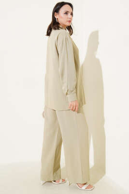 Yandan Bağlamalı Keten İkili Takım Çağla Yeşili - Thumbnail