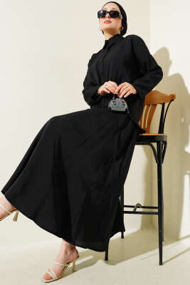 Pazarium - Lastik Detaylı Etekli İkili Takım Siyah