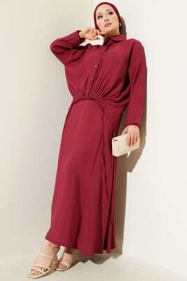 Pazarium - Lastik Detaylı Etekli İkili Takım Bordo
