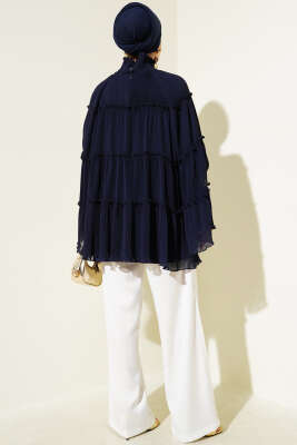 Pliseli Kat Kat Salaş Tunik Lacivert - Thumbnail