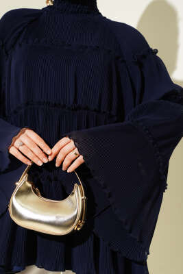 Pliseli Kat Kat Salaş Tunik Lacivert - Thumbnail