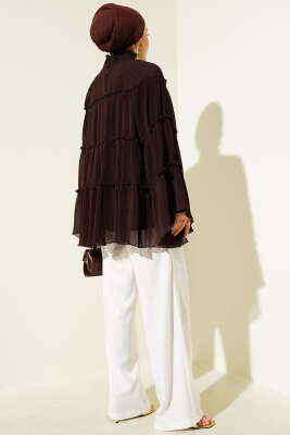 Pliseli Kat Kat Salaş Tunik Kahve - Thumbnail