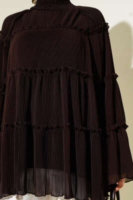 Pliseli Kat Kat Salaş Tunik Kahve - Thumbnail