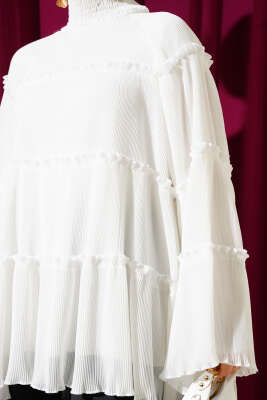 Pliseli Kat Kat Salaş Tunik Ekru - Thumbnail