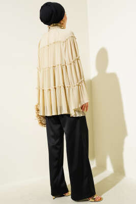 Pliseli Kat Kat Salaş Tunik Bej - Thumbnail