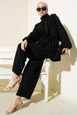 Pazarium - Bolero Detaylı İkili Takım Siyah