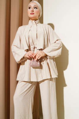 Bolero Detaylı İkili Takım Bej - Thumbnail