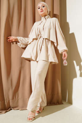 Pazarium - Bolero Detaylı İkili Takım Bej