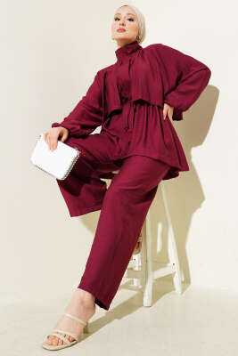 Bolero Detaylı İkili Takım Bordo - Thumbnail