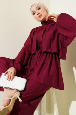 Bolero Detaylı İkili Takım Bordo - Thumbnail
