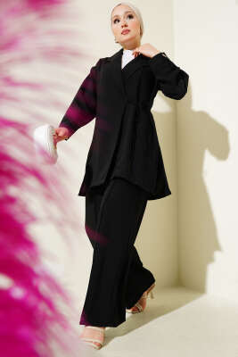 Pazarium - Kruvaze Yandan İp Bağlamalı İkili Takım Siyah