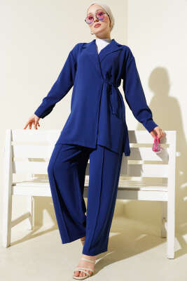 Pazarium - Kruvaze Yandan İp Bağlamalı İkili Takım Lacivert