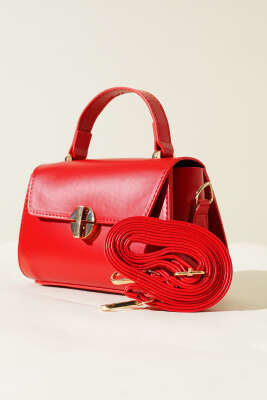 Pazarium - Gold Kilitli Çanta Kırmızı