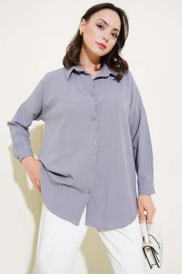 Pazarium - Ağaç Kabuğu Basic Gömlek Gri