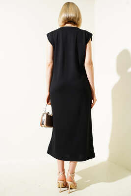 Omuz Vatkalı Kolsuz Basic Elbise Siyah - Thumbnail