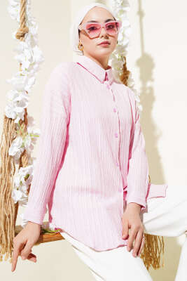 Ağaç Kabuğu Basic Gömlek Pembe - Thumbnail