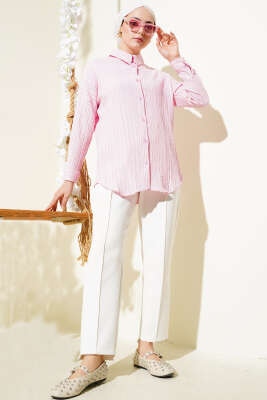 Ağaç Kabuğu Basic Gömlek Pembe - Thumbnail