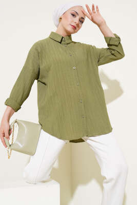 Pazarium - Ağaç Kabuğu Basic Gömlek Çağla Yeşili