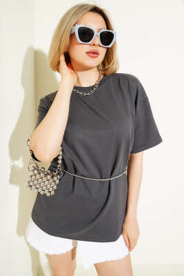 Pazarium - Basic Oversize T-shirt Füme