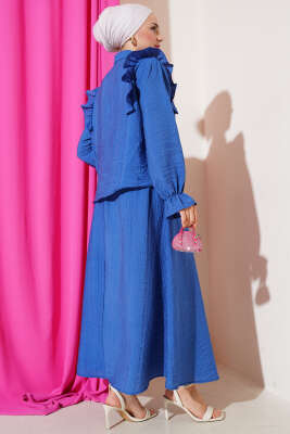 Omuz Fırfırlı Etekli İkili Takım Indıgo - Thumbnail