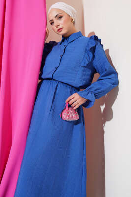 Omuz Fırfırlı Etekli İkili Takım Indıgo - Thumbnail