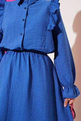 Omuz Fırfırlı Etekli İkili Takım Indıgo - Thumbnail