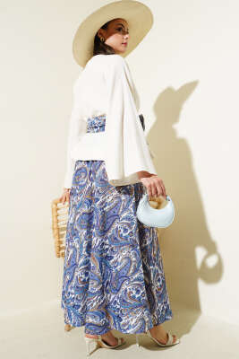 Etnik Desenli Kuşaklı Etekli İkili Takım Lila - Thumbnail