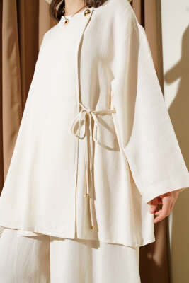 Yanı İp Bağcıklı Salaş İkili Takım Bej - Thumbnail