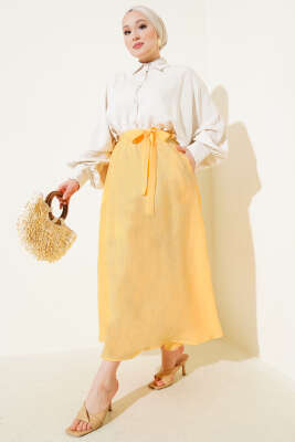 Bel Lastikli Kuşaklı Etek Oranj - Thumbnail