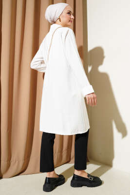 Önü Açık Cepli Hırka Beyaz - Thumbnail