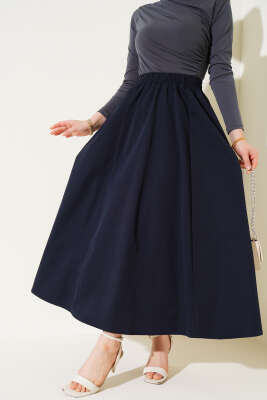 Cepli Bel Lastikli Kloş Etek Lacivert - Thumbnail