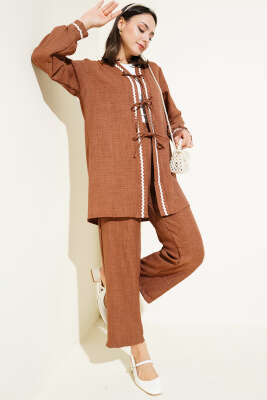 Pazarium - Zigzag Detaylı Bağcıklı İkili Takım Kahve