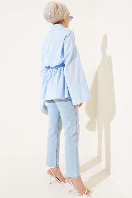 Büzgülü Kendinden Kuşaklı Tunik Bebe Mavi - Thumbnail