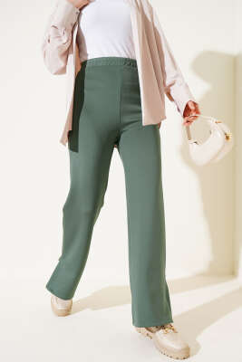 Pazarium - Paça Yırtmaçlı Scuba Pantolon Haki