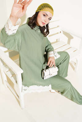 Pazarium - Fisto Detaylı Tunik İkili Takım Çağla Yeşili