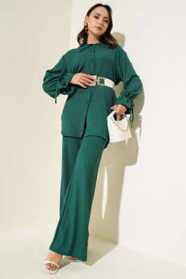 Pazarium - Bilek Lastikli Bürümcük İkili Takım Zümrüt Yeşili