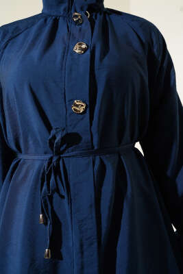 Önü Fermuarlı Kuşaklı İkili Takım Lacivert - Thumbnail