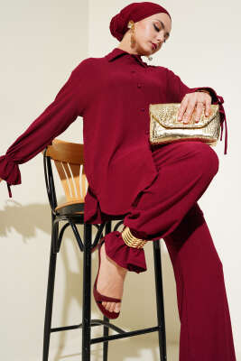 Pazarium - Bilek Lastikli Bürümcük İkili Takım Bordo