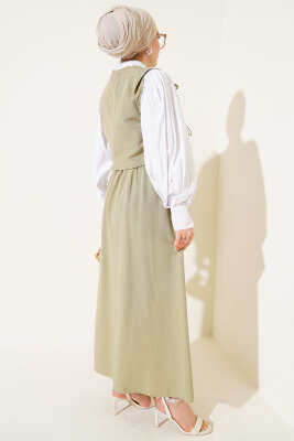 Yandan Bağcıklı Etekli Yelekli Takım Çağla Yeşili - Thumbnail