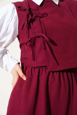 Yandan Bağcıklı Etekli Yelekli Takım Bordo - Thumbnail